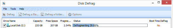 Showing the Glary Utilities disk defrag panel